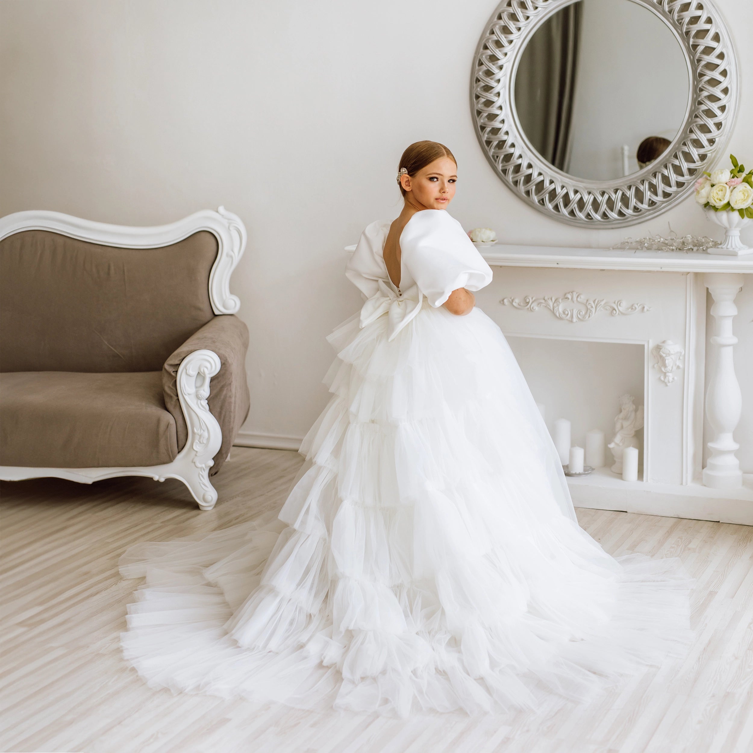 Flower girl long dress with Train "Gardenia"