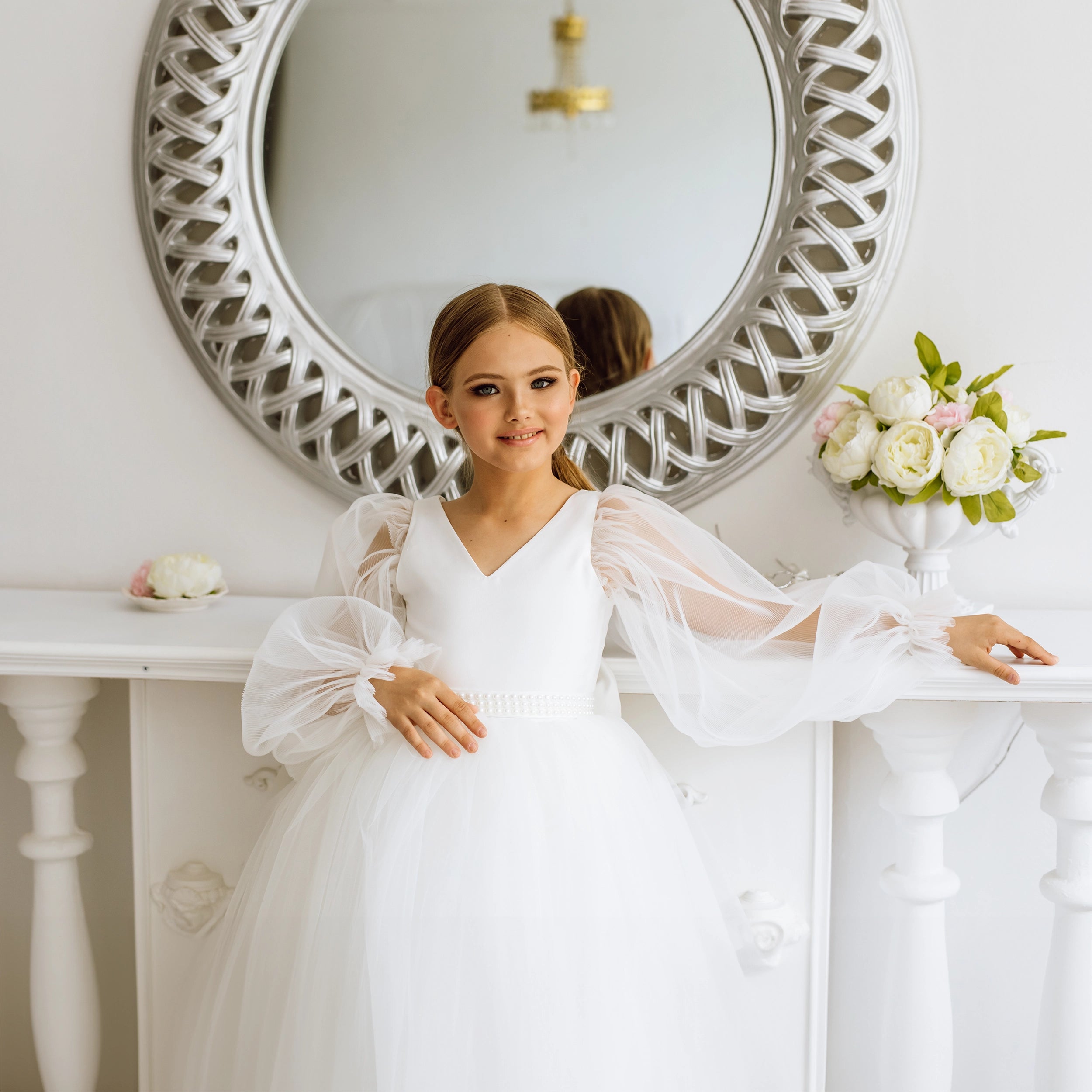 Long Sleeve First Communion Dress "Snowdrops"
