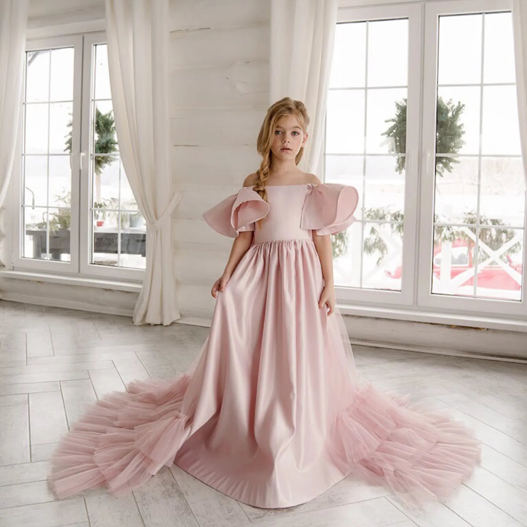 Flower Girl Dress with Tulle Train "Alsu"