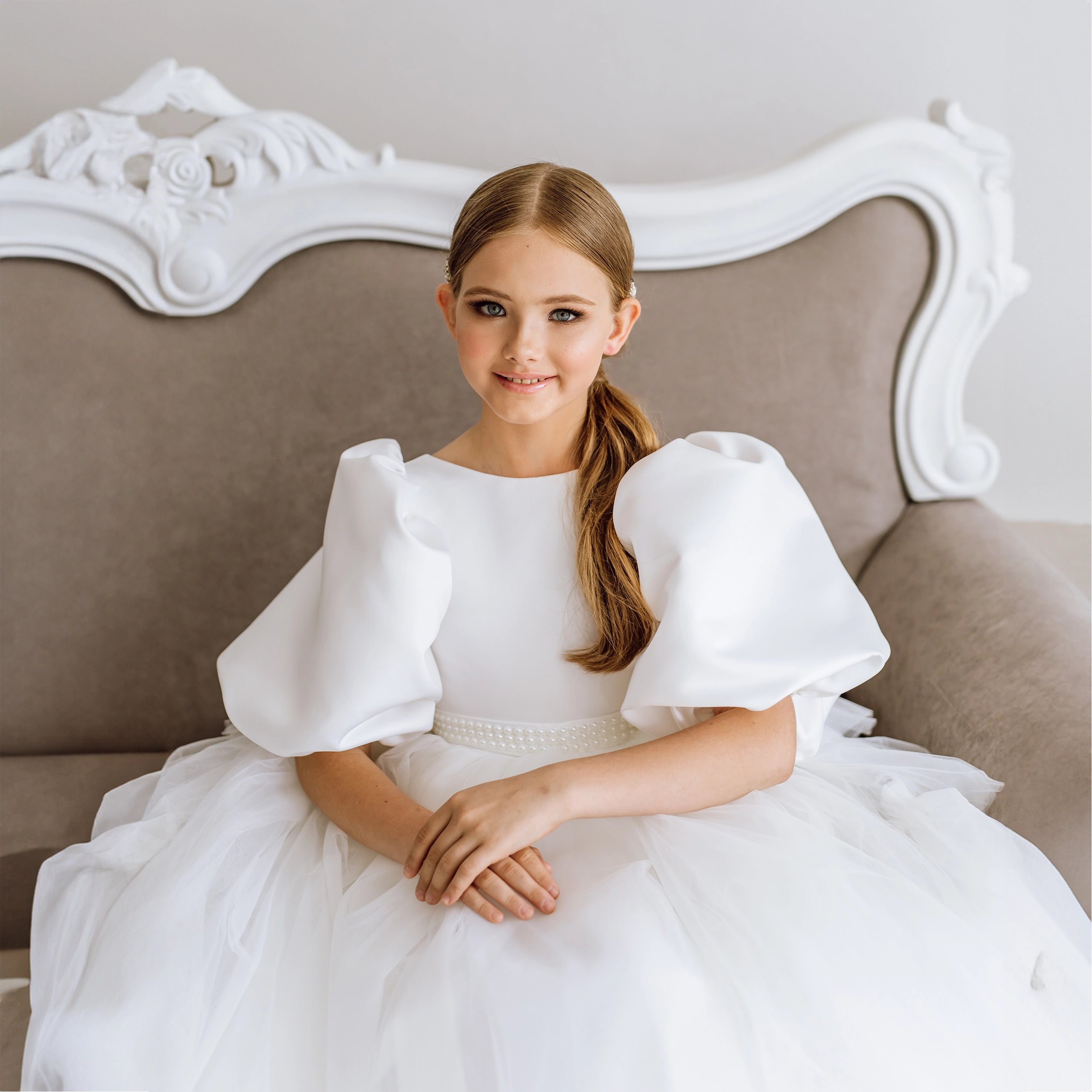 Flower girl long dress with Train "Gardenia"