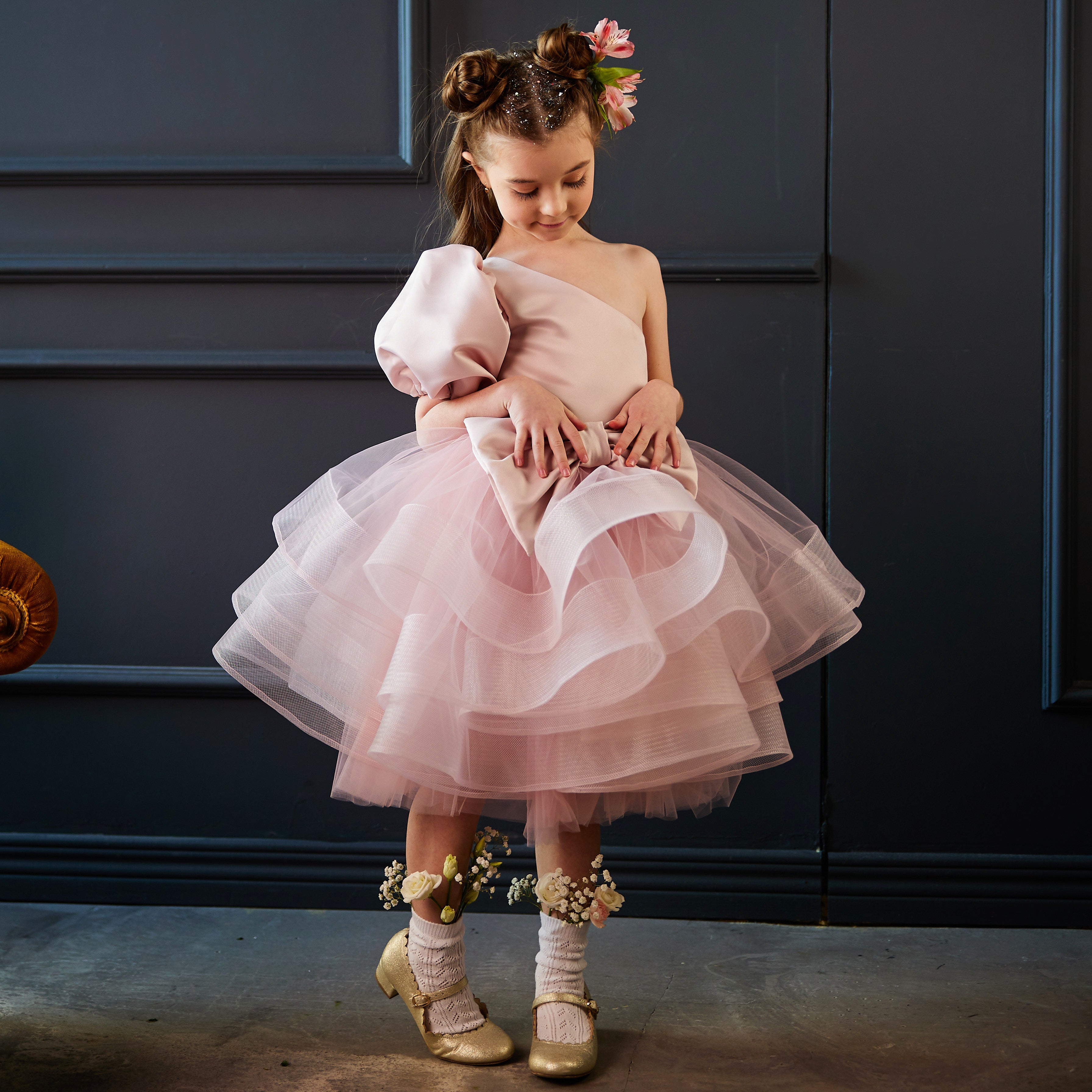 Flower Girl Short Dress With Sleeve ’Dahlia’