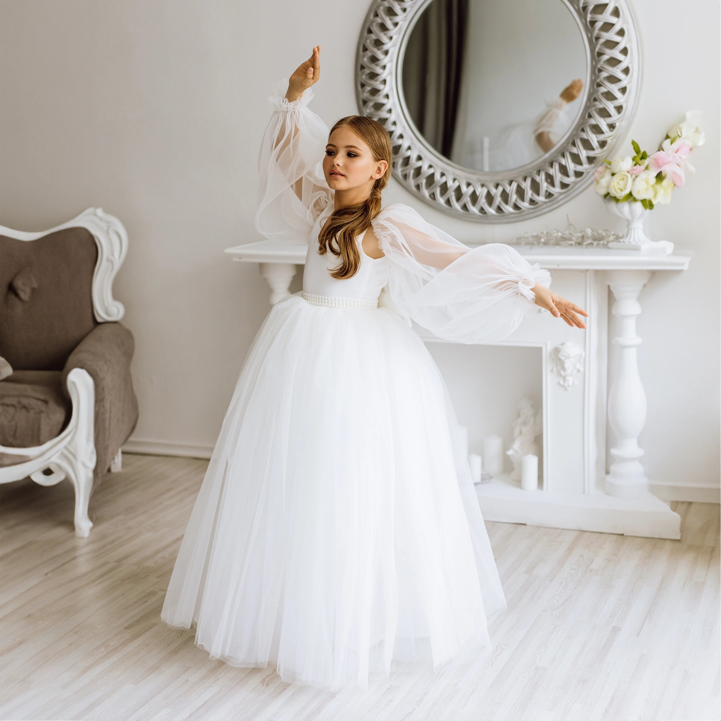 Long Sleeve First Communion Dress "Snowdrops"