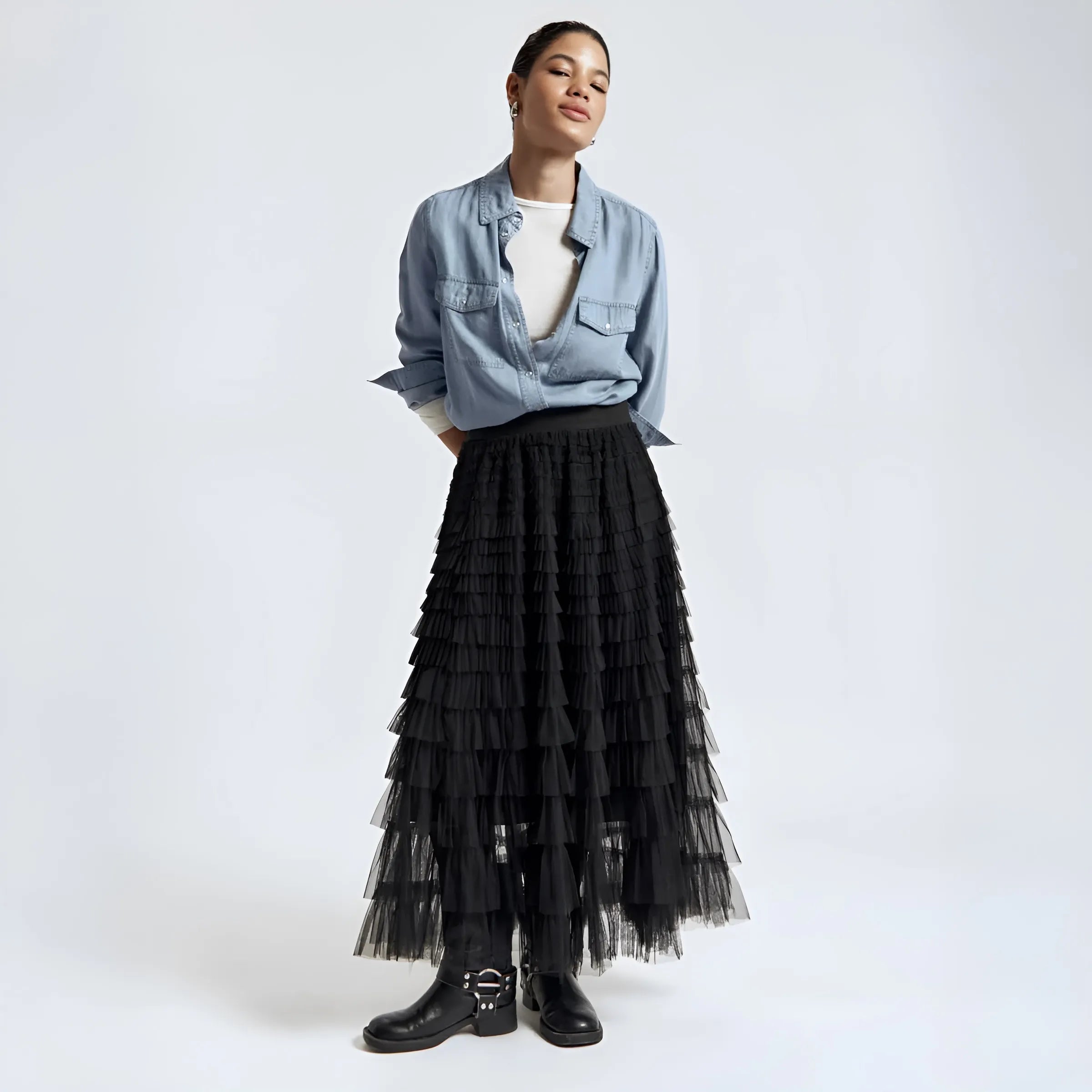 Maxi Tulle Ruffle Skirt