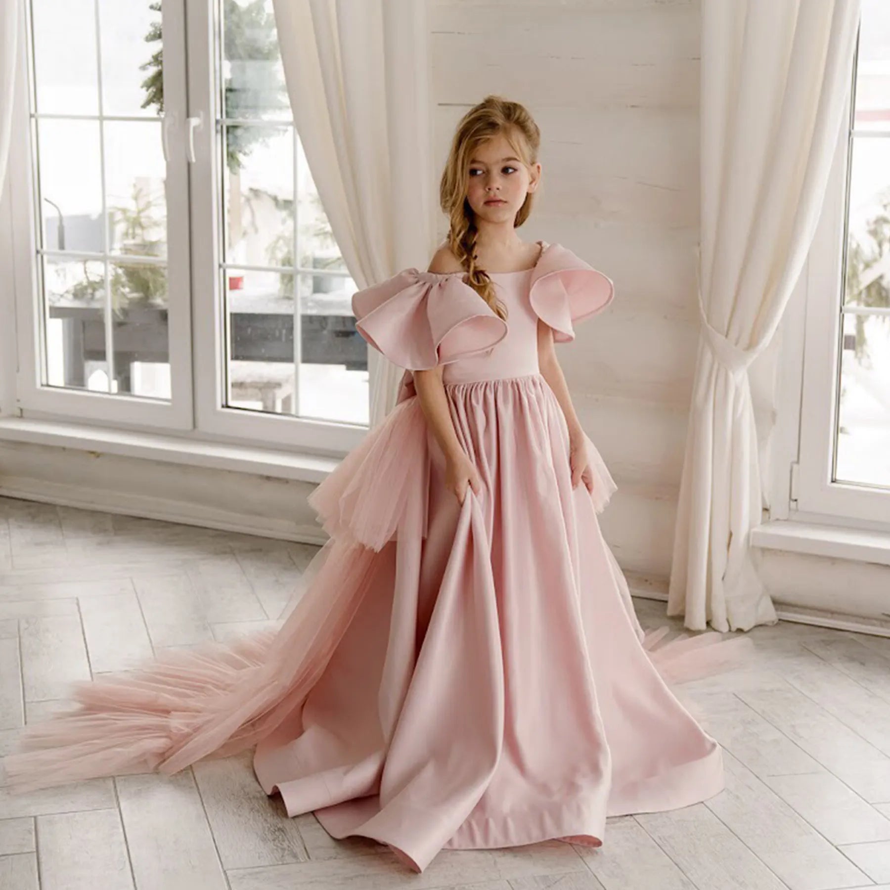 Flower Girl Dress with Tulle Train "Alsu"