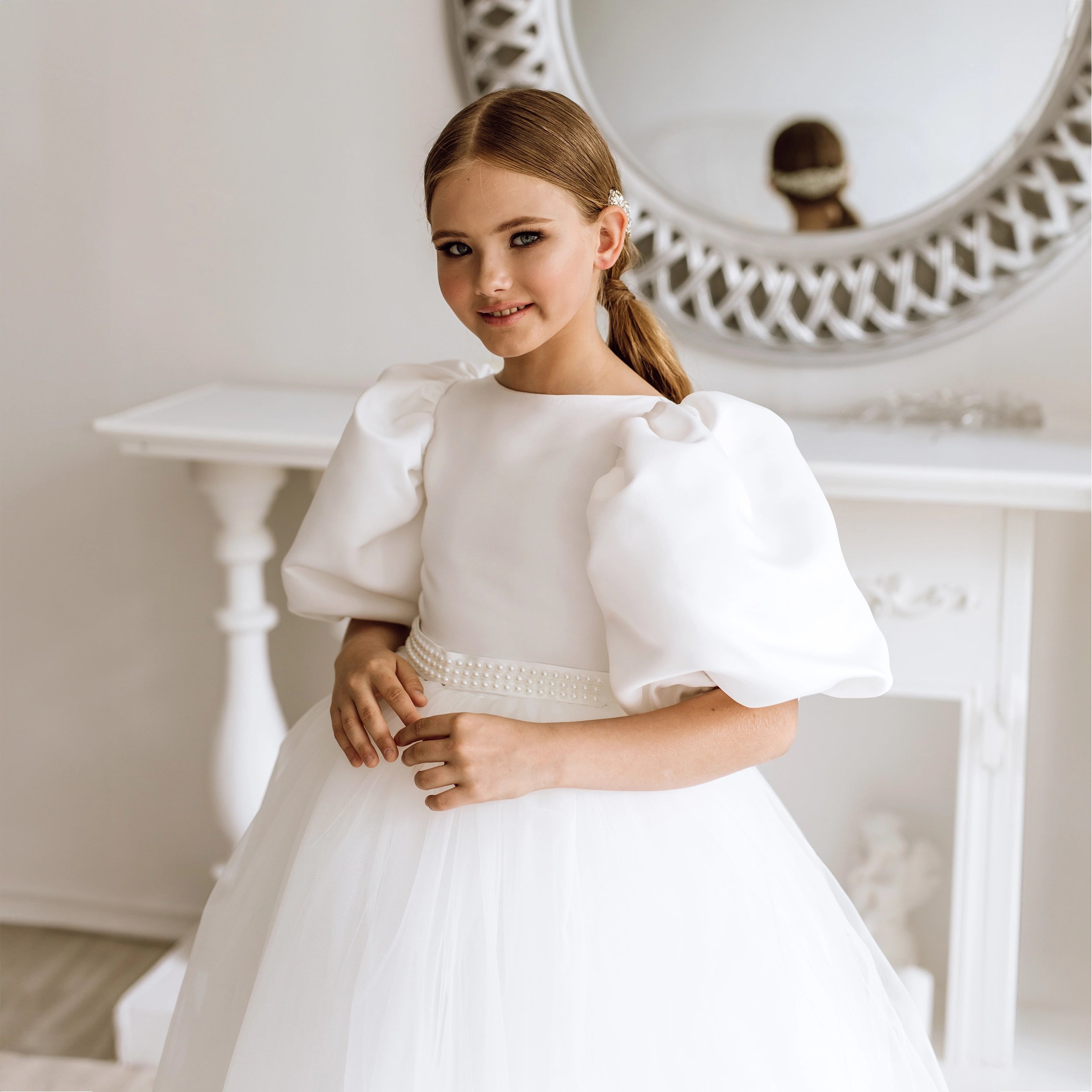 Flower girl long dress with Train Gardenia