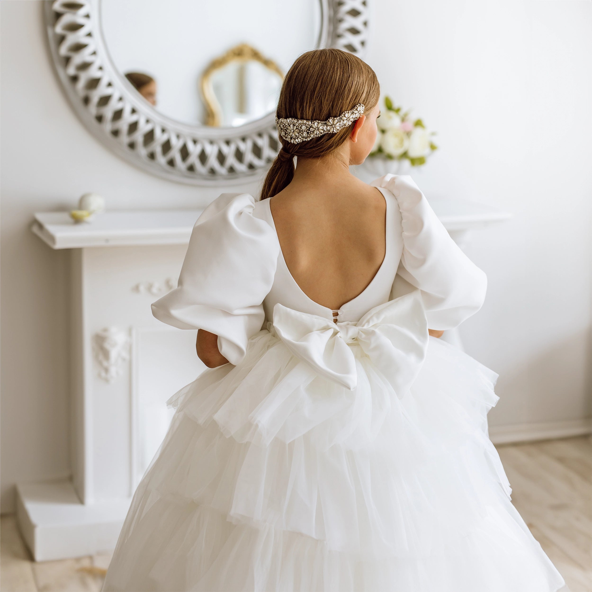 Flower girl long dress with Train "Gardenia"