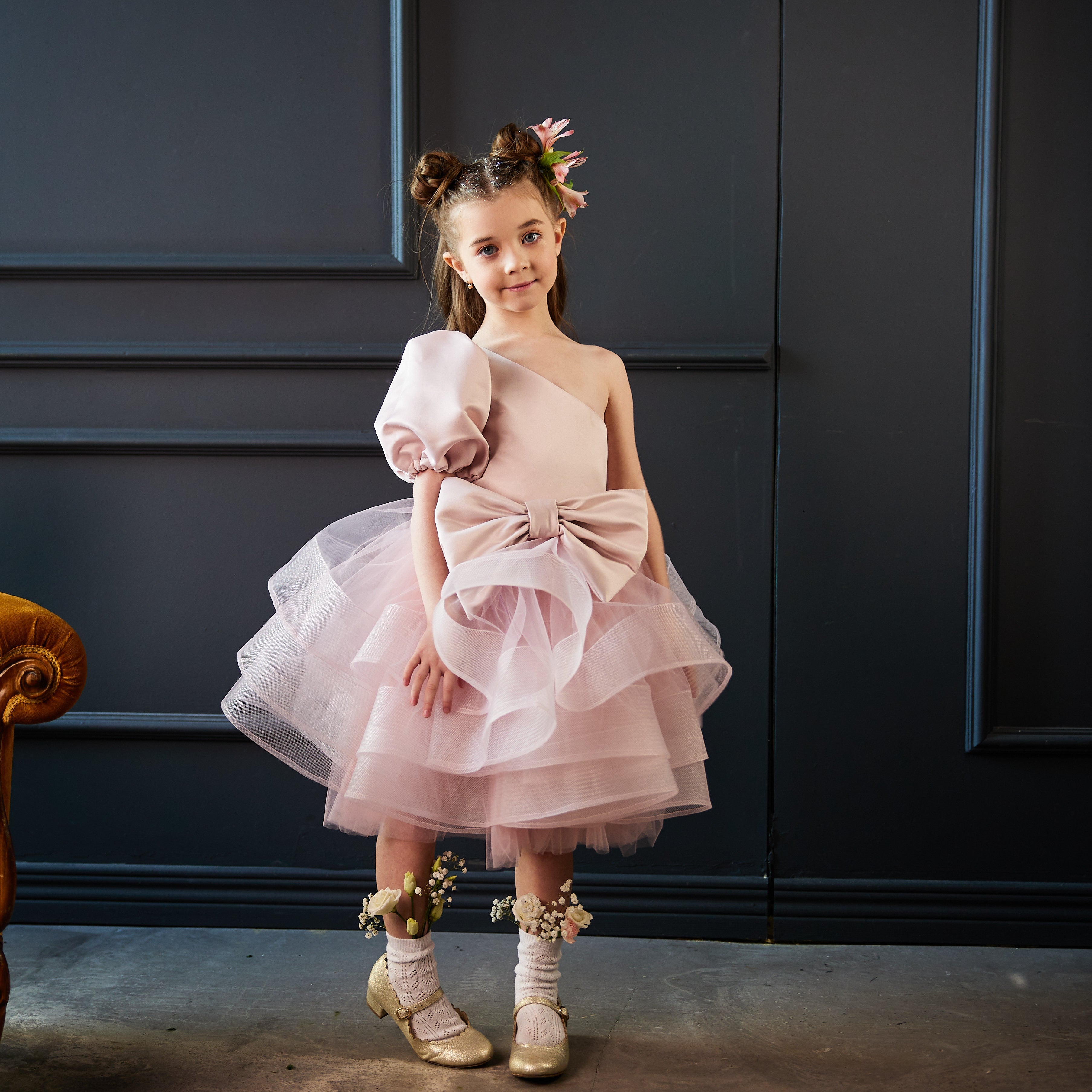 Flower Girl Short Dress With Sleeve ’Dahlia’